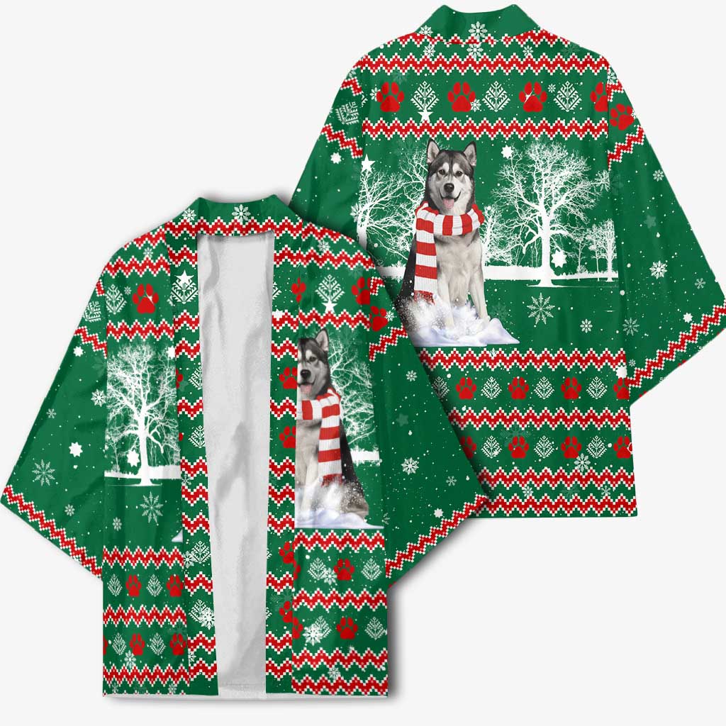 Alaskan Malamute Winter Tree Christmas Kimono Xmas Holiday Patterns - Wonder Print Shop