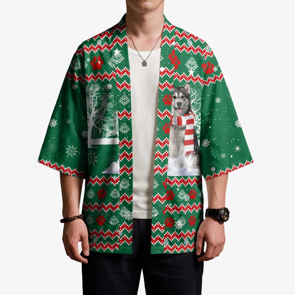 Alaskan Malamute Winter Tree Christmas Kimono Xmas Holiday Patterns - Wonder Print Shop