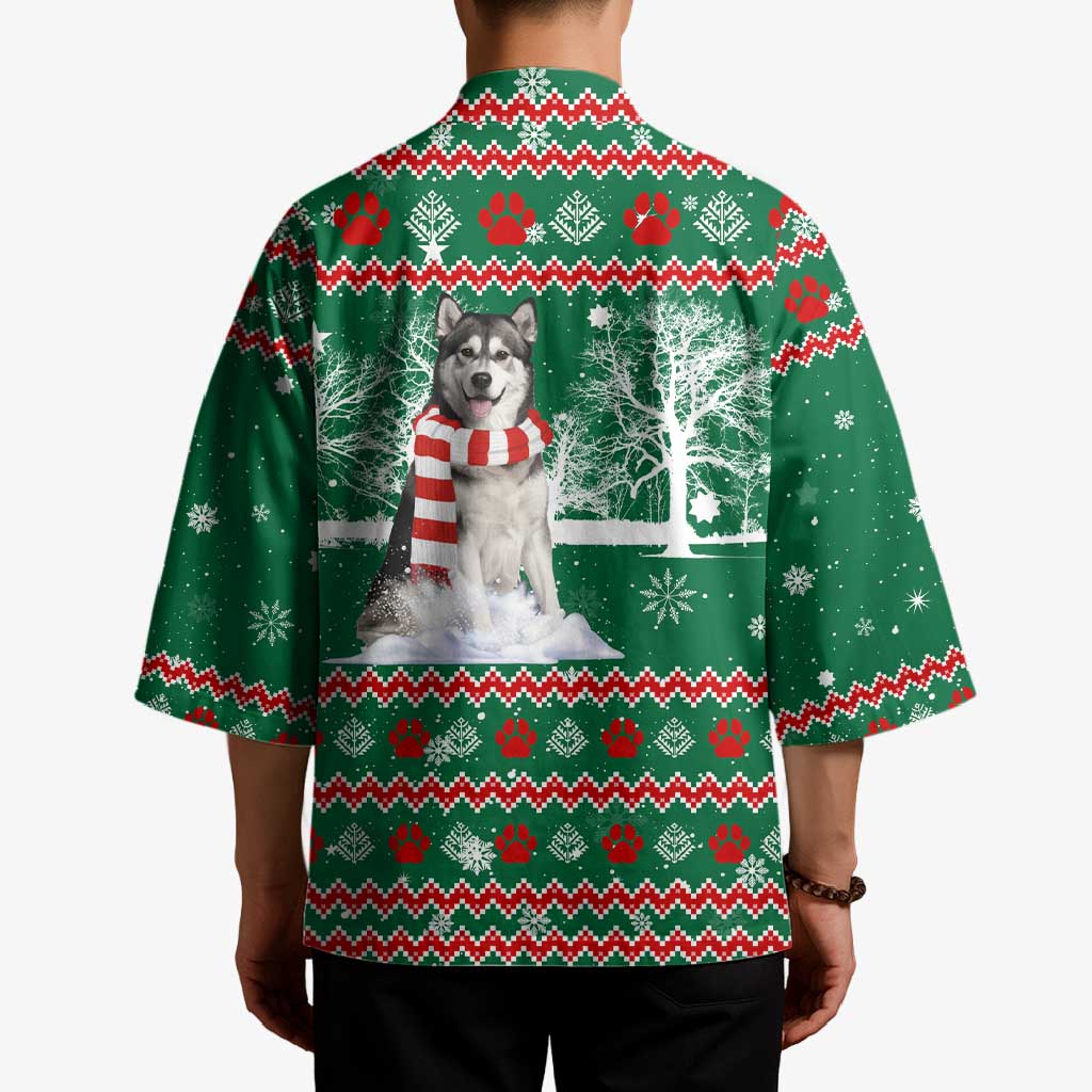 Alaskan Malamute Winter Tree Christmas Kimono Xmas Holiday Patterns - Wonder Print Shop