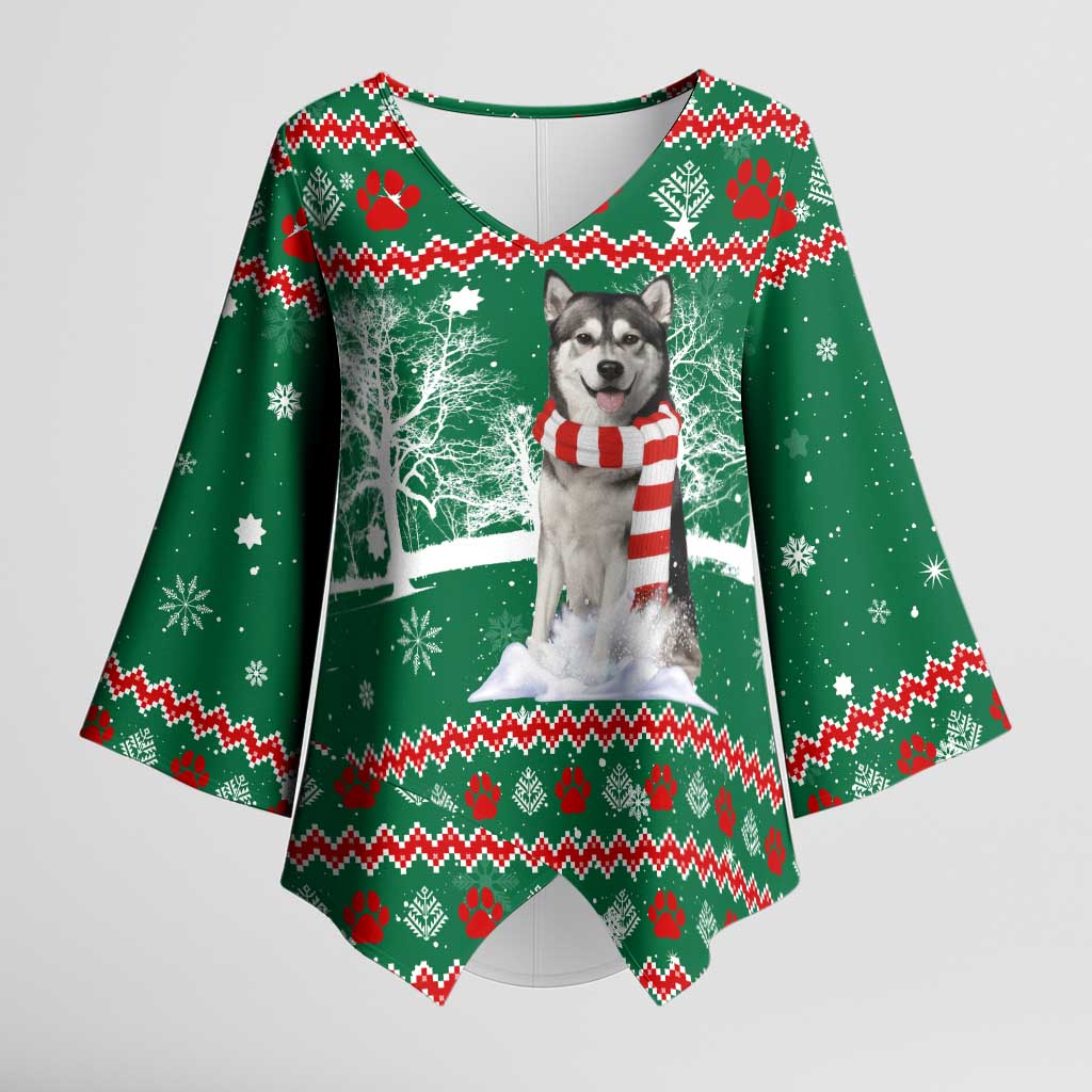 Alaskan Malamute Winter Tree Christmas Kimono Sleeve Blouse Xmas Holiday Patterns - Wonder Print Shop