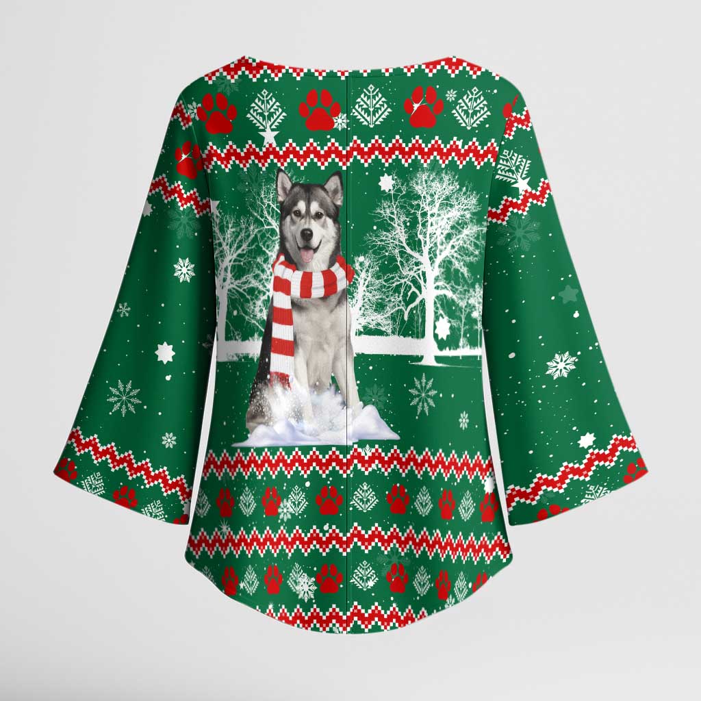 Alaskan Malamute Winter Tree Christmas Kimono Sleeve Blouse Xmas Holiday Patterns - Wonder Print Shop
