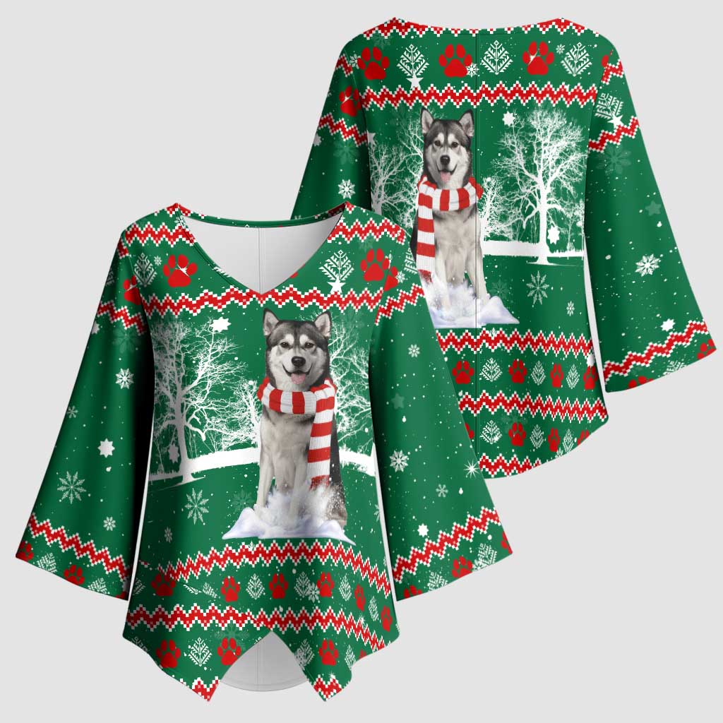 Alaskan Malamute Winter Tree Christmas Kimono Sleeve Blouse Xmas Holiday Patterns - Wonder Print Shop