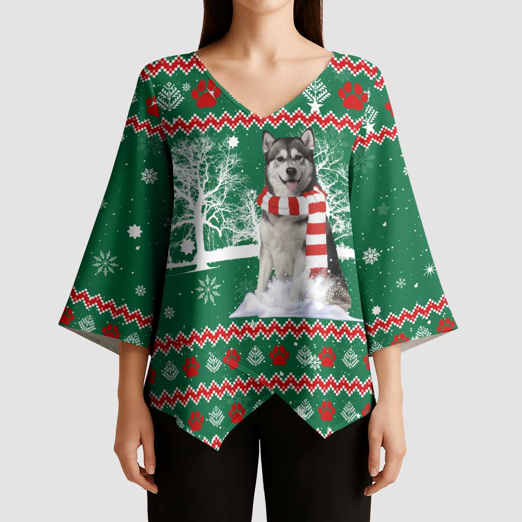 Alaskan Malamute Winter Tree Christmas Kimono Sleeve Blouse Xmas Holiday Patterns - Wonder Print Shop
