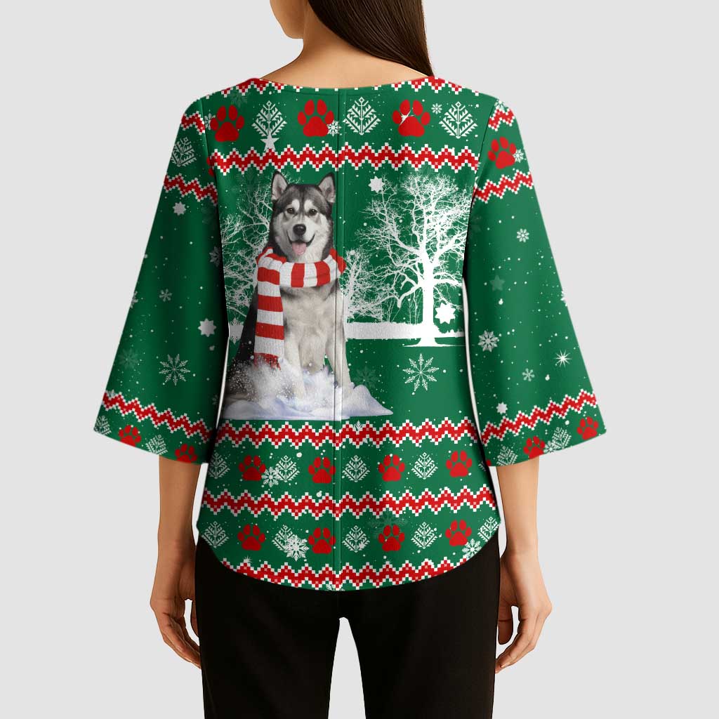 Alaskan Malamute Winter Tree Christmas Kimono Sleeve Blouse Xmas Holiday Patterns - Wonder Print Shop