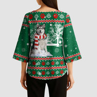 Alaskan Malamute Winter Tree Christmas Kimono Sleeve Blouse Xmas Holiday Patterns - Wonder Print Shop