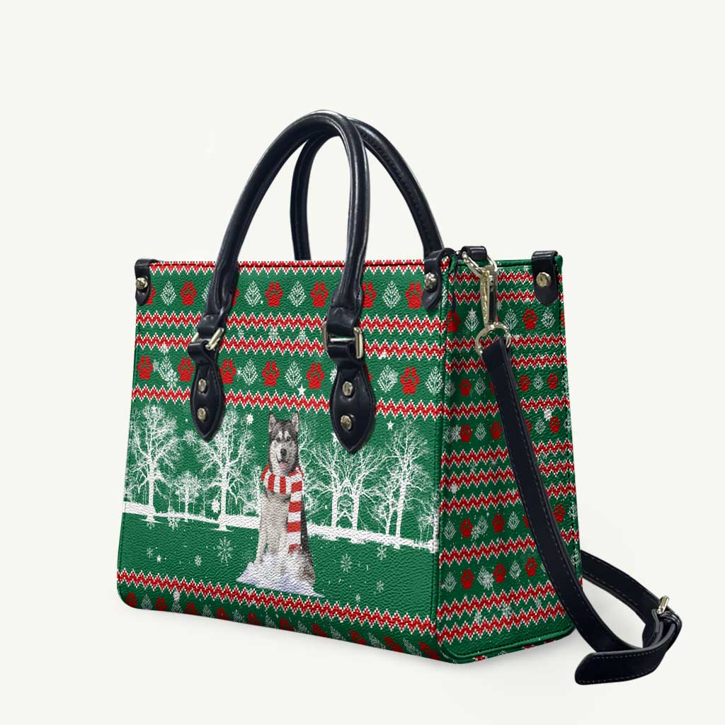 Alaskan Malamute Winter Tree Christmas Leather Bag Xmas Holiday Patterns - Wonder Print Shop