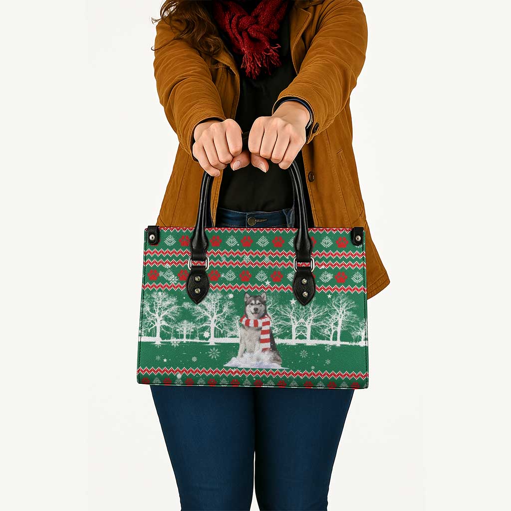 Alaskan Malamute Winter Tree Christmas Leather Bag Xmas Holiday Patterns - Wonder Print Shop