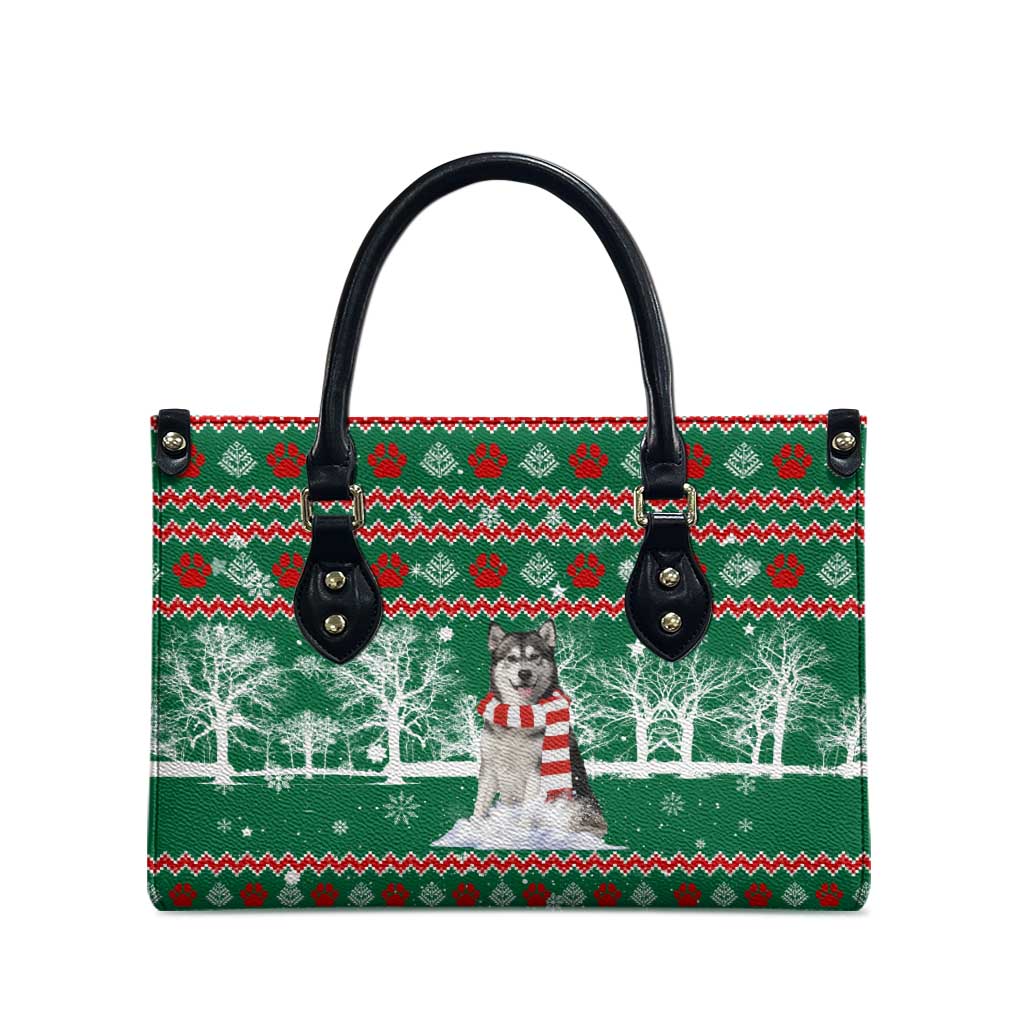 Alaskan Malamute Winter Tree Christmas Leather Bag Xmas Holiday Patterns - Wonder Print Shop