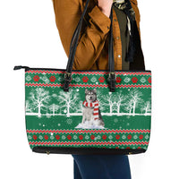 Alaskan Malamute Winter Tree Christmas Leather Tote Bag Xmas Holiday Patterns - Wonder Print Shop
