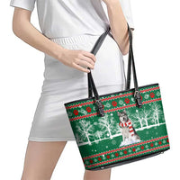 Alaskan Malamute Winter Tree Christmas Leather Tote Bag Xmas Holiday Patterns - Wonder Print Shop