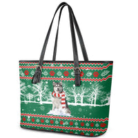 Alaskan Malamute Winter Tree Christmas Leather Tote Bag Xmas Holiday Patterns - Wonder Print Shop