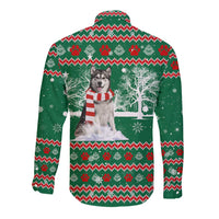 Alaskan Malamute Winter Tree Christmas Long Sleeve Button Shirt Xmas Holiday Patterns - Wonder Print Shop