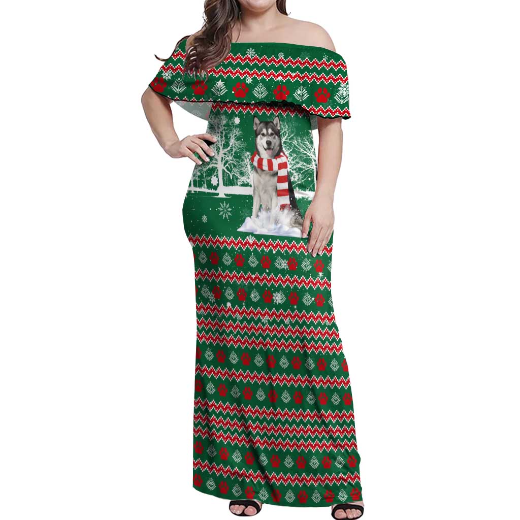 Alaskan Malamute Winter Tree Christmas Off Shoulder Maxi Dress Xmas Holiday Patterns - Wonder Print Shop