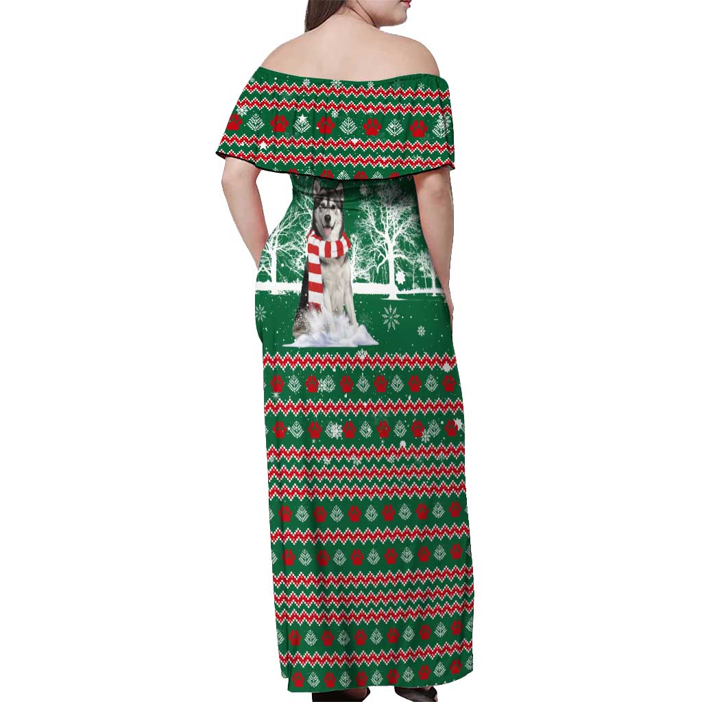 Alaskan Malamute Winter Tree Christmas Off Shoulder Maxi Dress Xmas Holiday Patterns - Wonder Print Shop