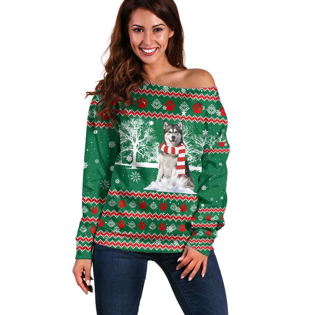 Alaskan Malamute Winter Tree Christmas Off Shoulder Sweater Xmas Holiday Patterns - Wonder Print Shop