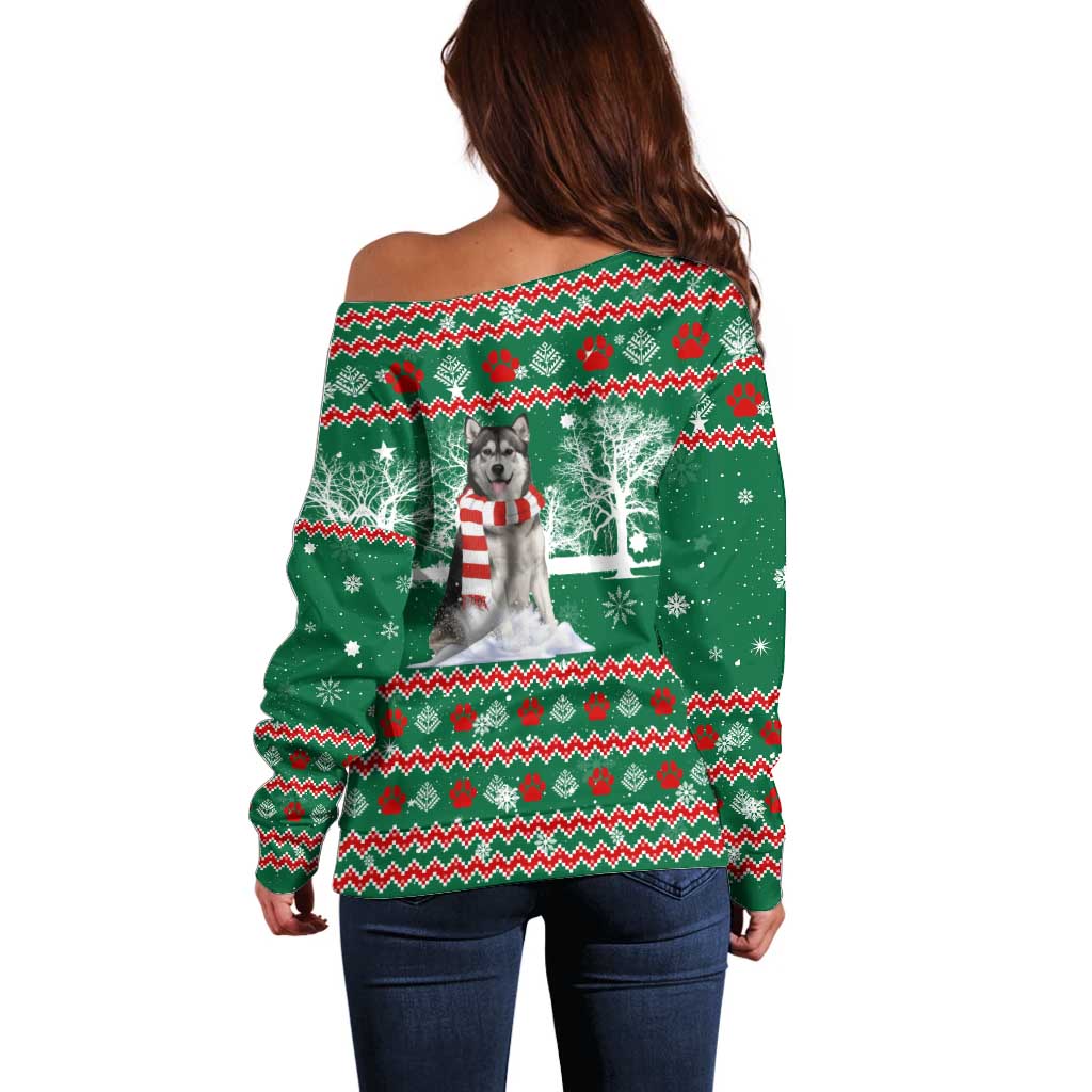 Alaskan Malamute Winter Tree Christmas Off Shoulder Sweater Xmas Holiday Patterns - Wonder Print Shop