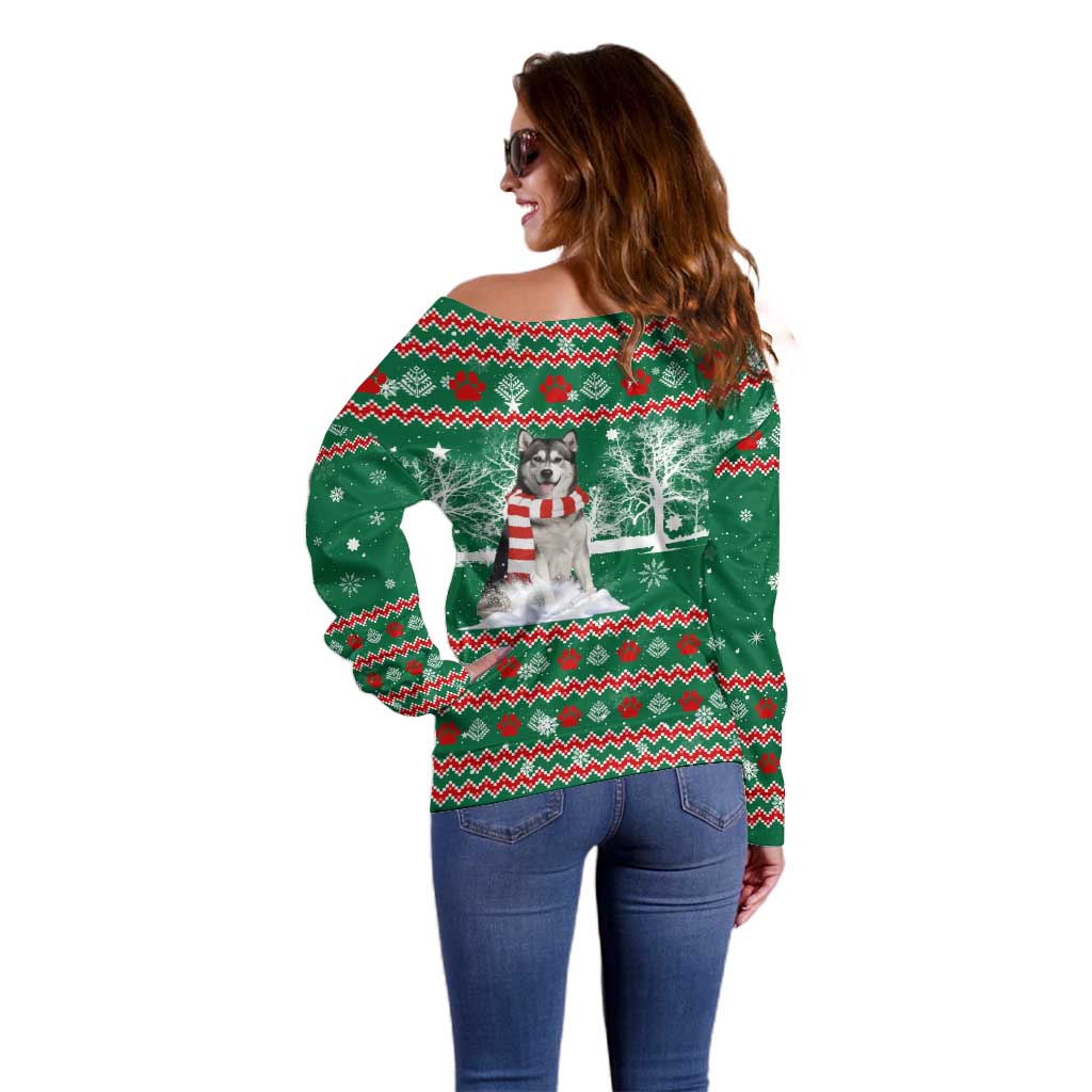 Alaskan Malamute Winter Tree Christmas Off Shoulder Sweater Xmas Holiday Patterns - Wonder Print Shop