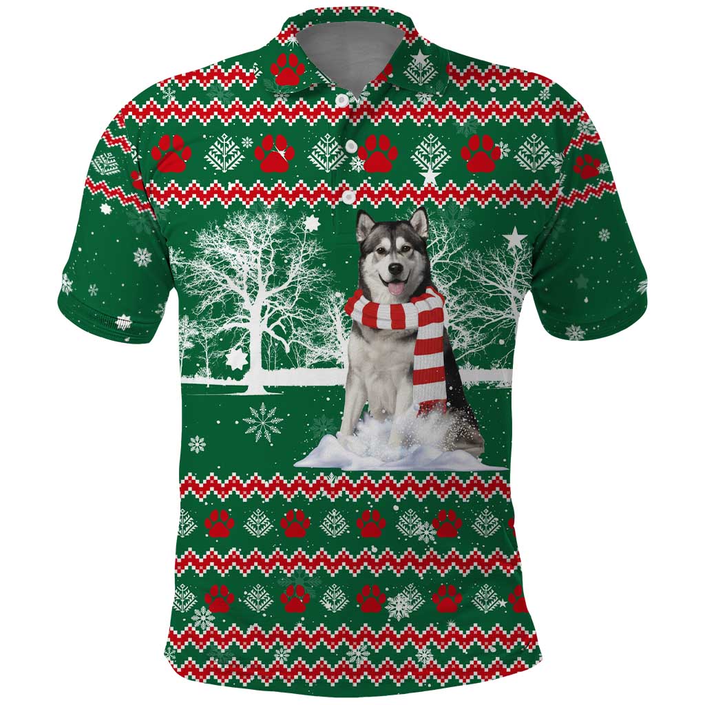 Alaskan Malamute Winter Tree Christmas Polo Shirt Xmas Holiday Patterns - Wonder Print Shop