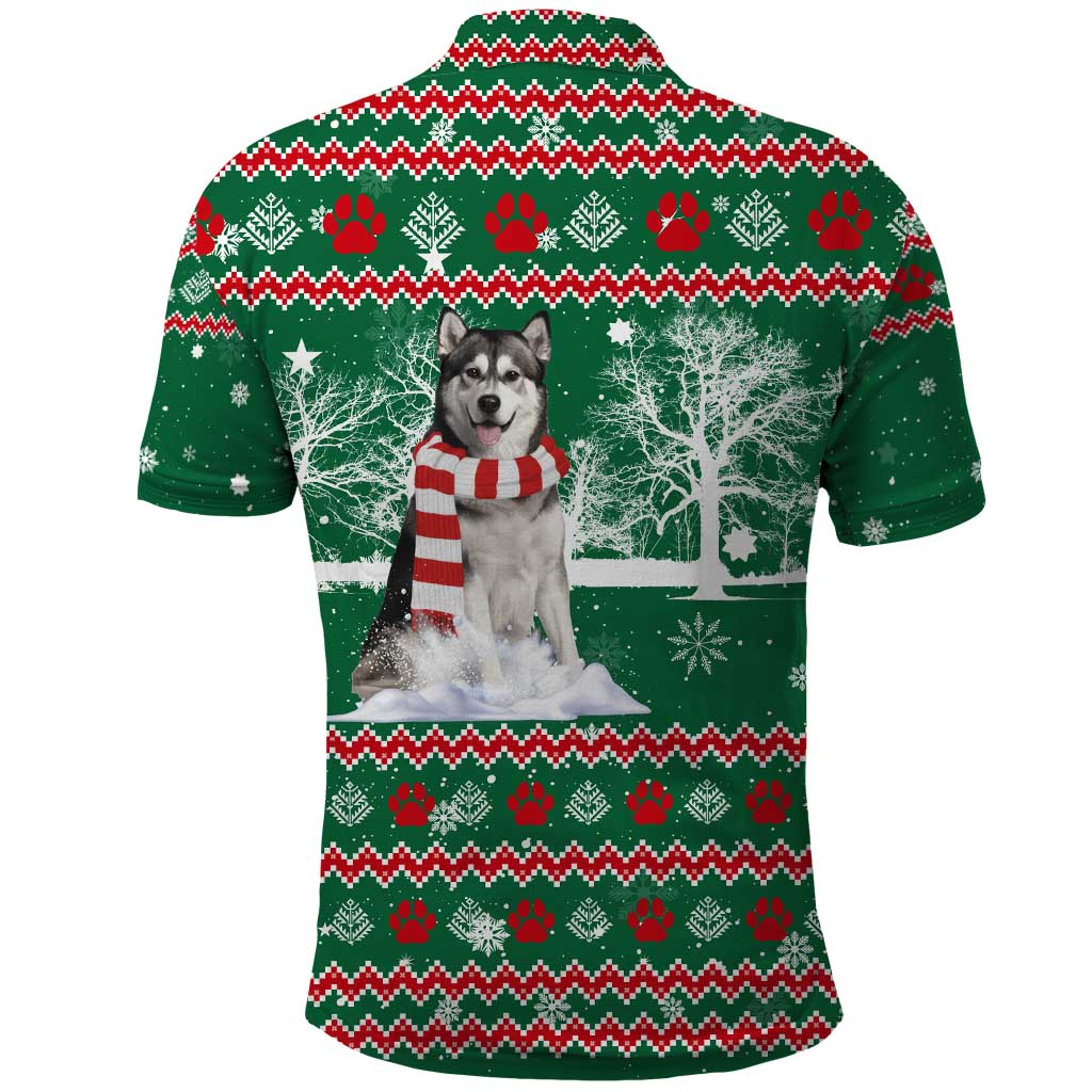 Alaskan Malamute Winter Tree Christmas Polo Shirt Xmas Holiday Patterns - Wonder Print Shop