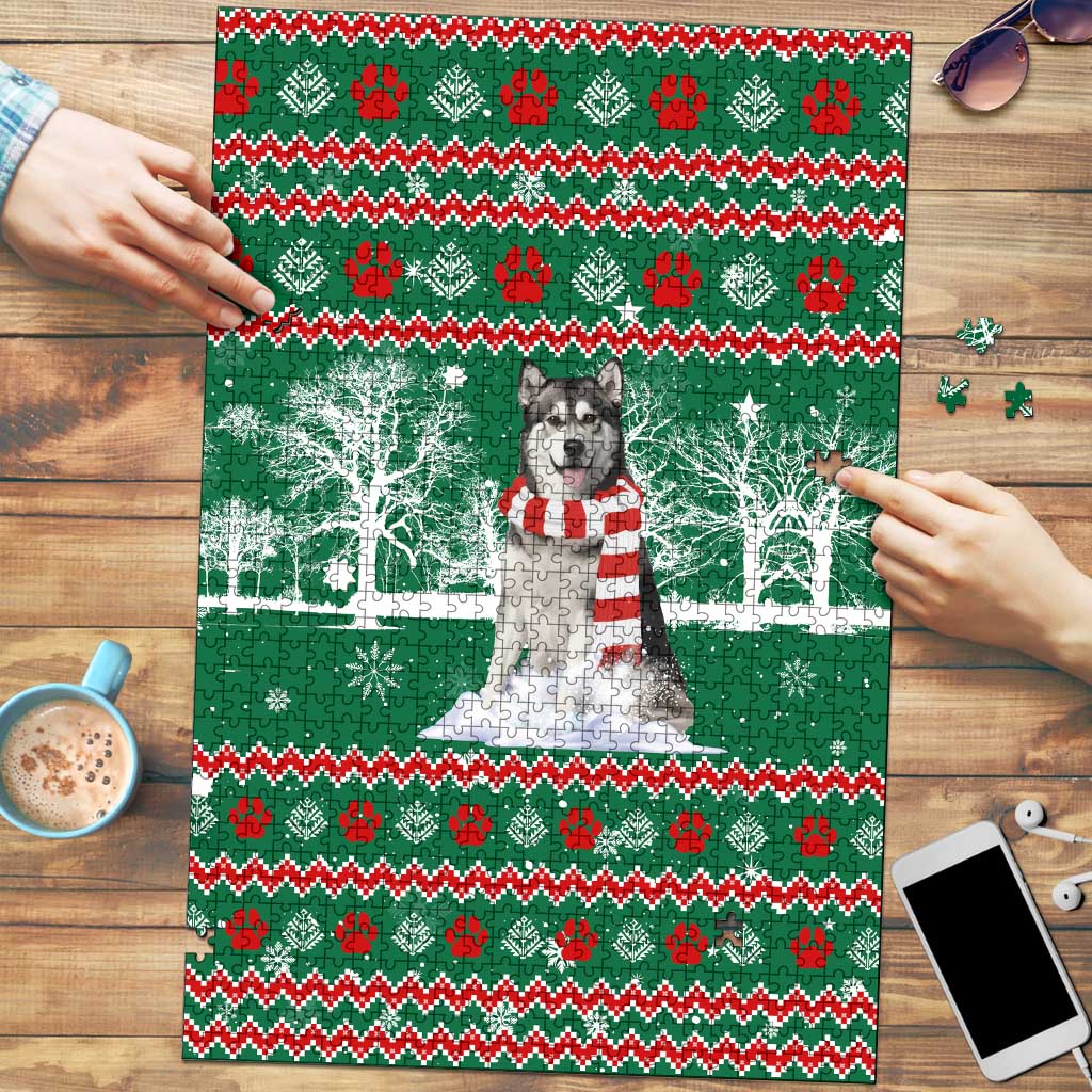 Alaskan Malamute Winter Tree Christmas Puzzle Xmas Holiday Patterns - Wonder Print Shop