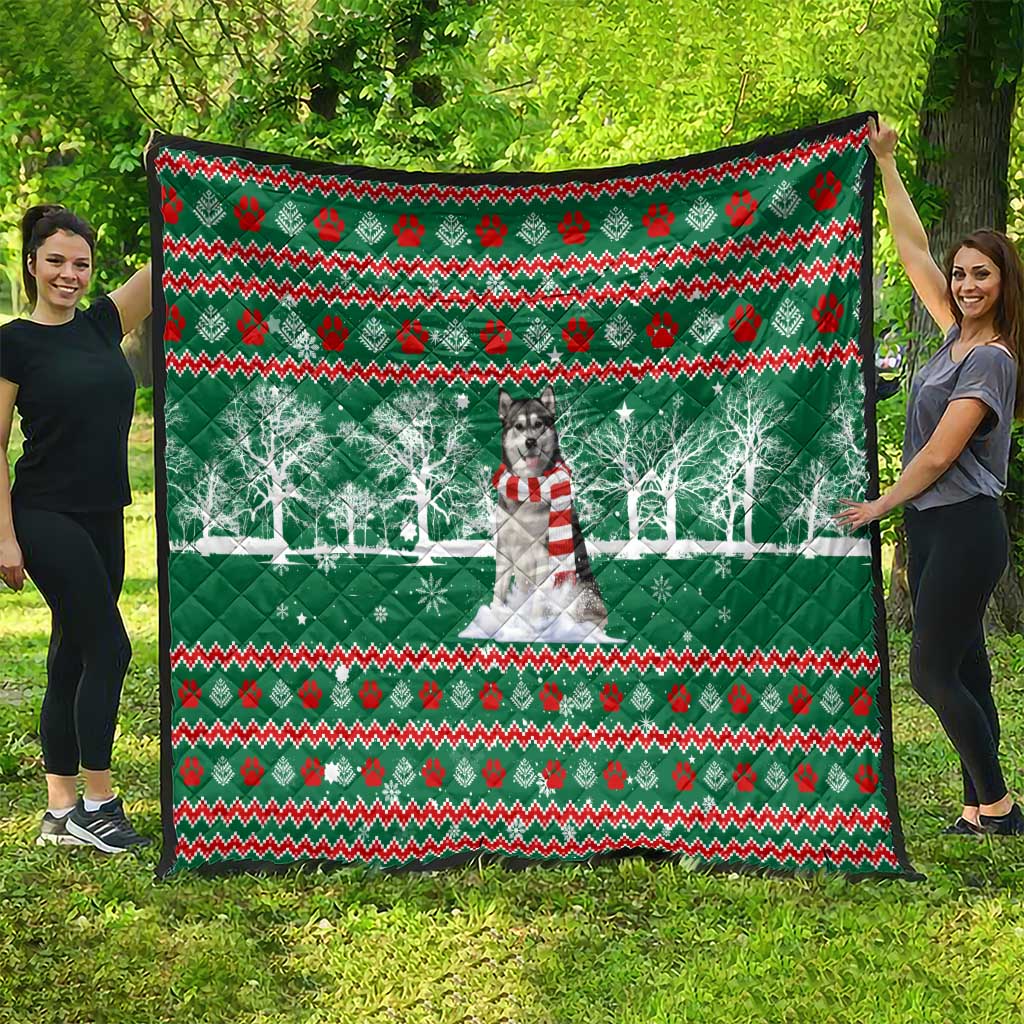 Alaskan Malamute Winter Tree Christmas Quilt Xmas Holiday Patterns - Wonder Print Shop