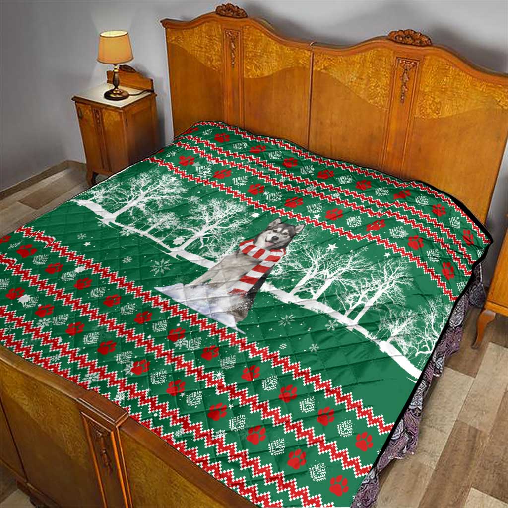 Alaskan Malamute Winter Tree Christmas Quilt Xmas Holiday Patterns - Wonder Print Shop