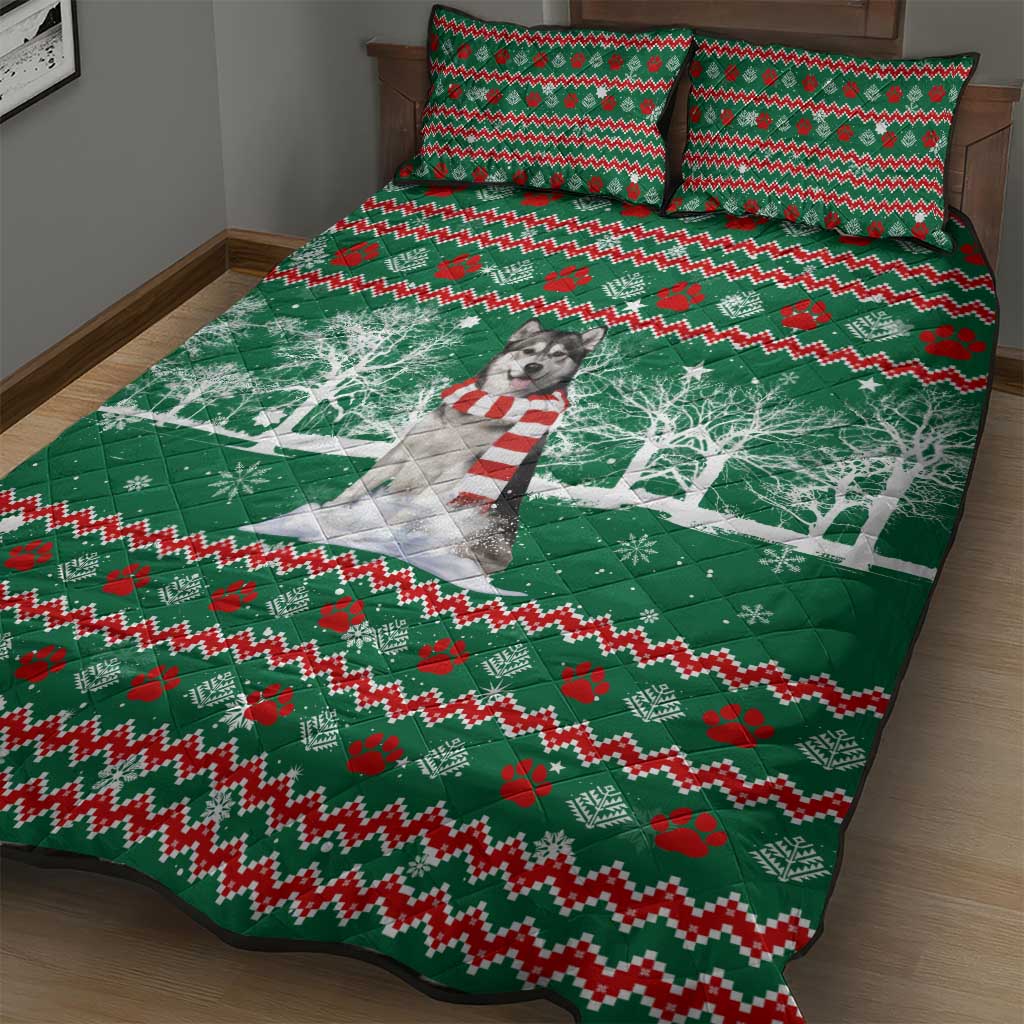 Alaskan Malamute Winter Tree Christmas Quilt Bed Set Xmas Holiday Patterns - Wonder Print Shop