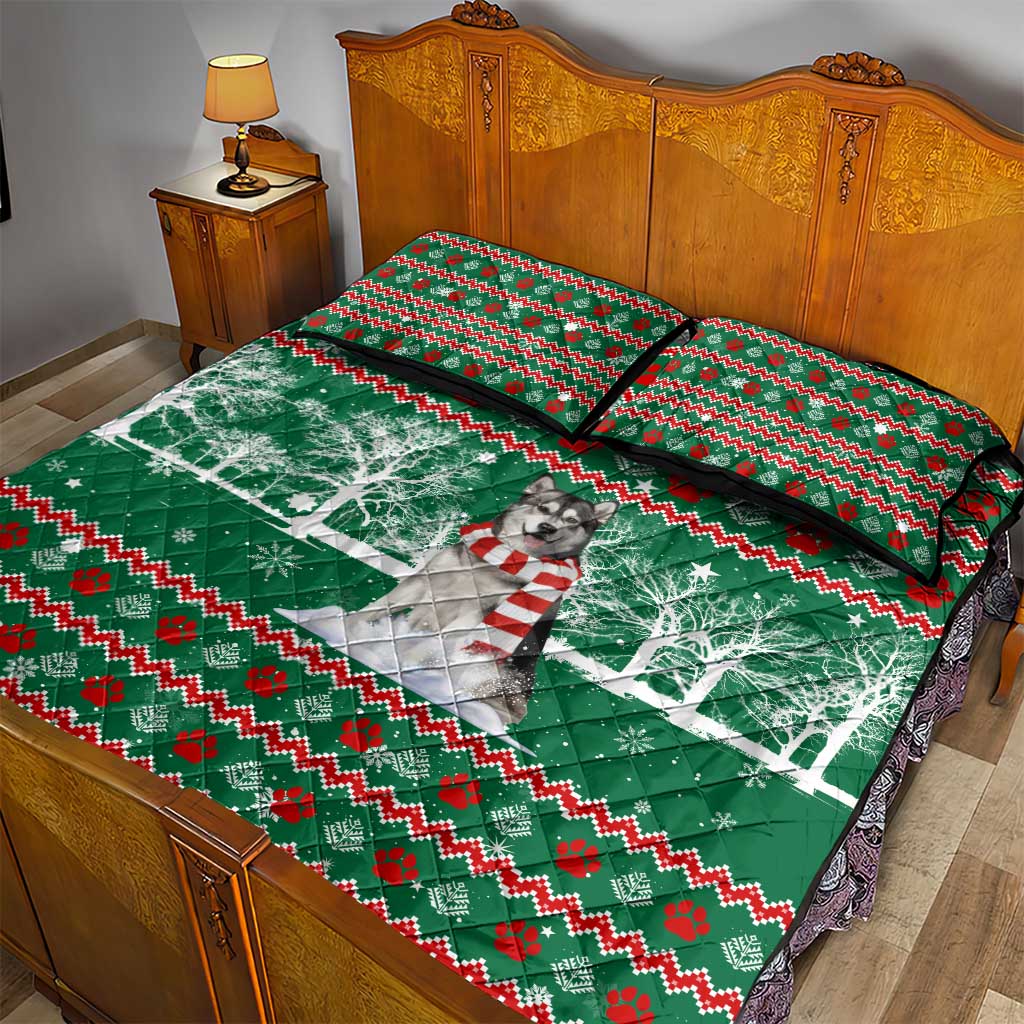 Alaskan Malamute Winter Tree Christmas Quilt Bed Set Xmas Holiday Patterns - Wonder Print Shop