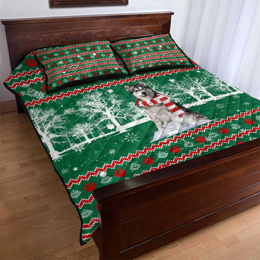 Alaskan Malamute Winter Tree Christmas Quilt Bed Set Xmas Holiday Patterns - Wonder Print Shop