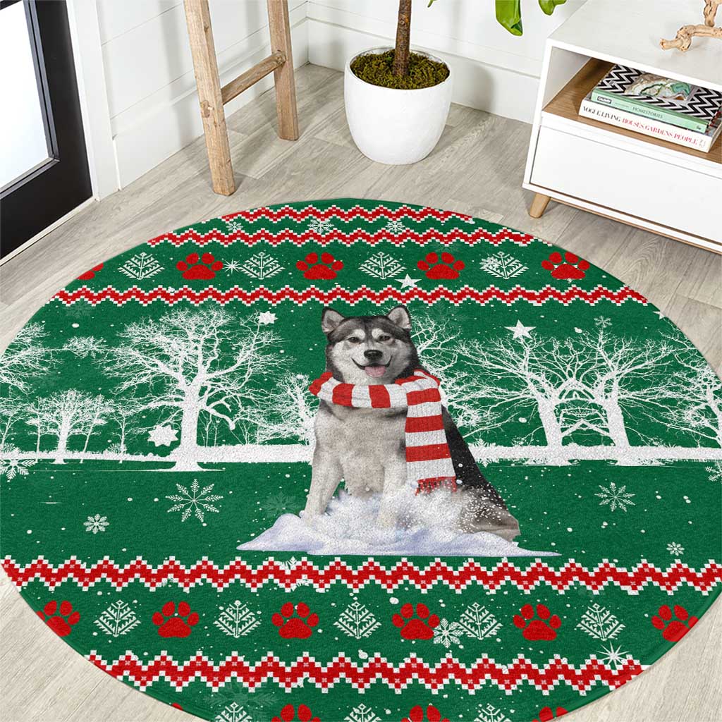 Alaskan Malamute Winter Tree Christmas Round Carpet Xmas Holiday Patterns - Wonder Print Shop