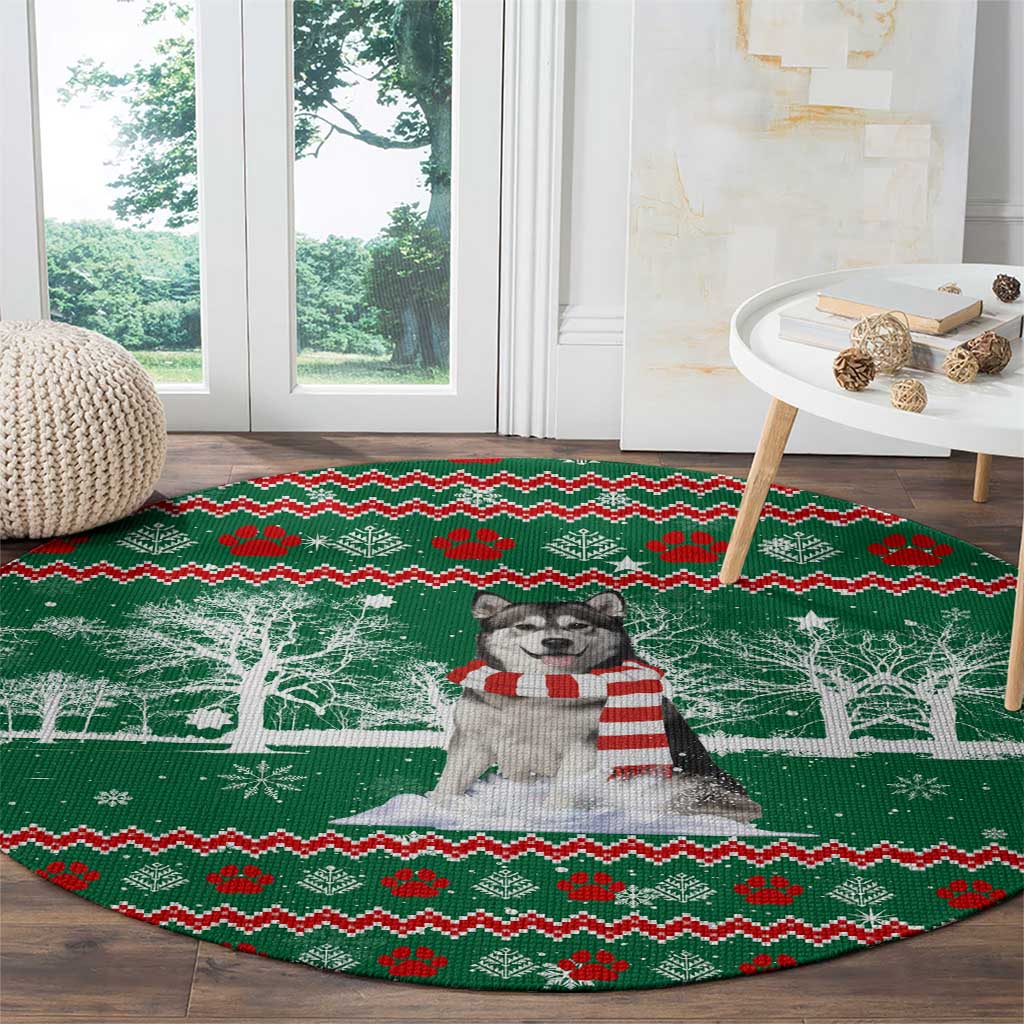 Alaskan Malamute Winter Tree Christmas Round Carpet Xmas Holiday Patterns - Wonder Print Shop