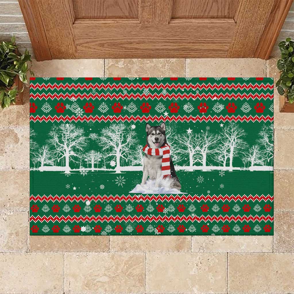 Alaskan Malamute Winter Tree Christmas Rubber Doormat Xmas Holiday Patterns - Wonder Print Shop