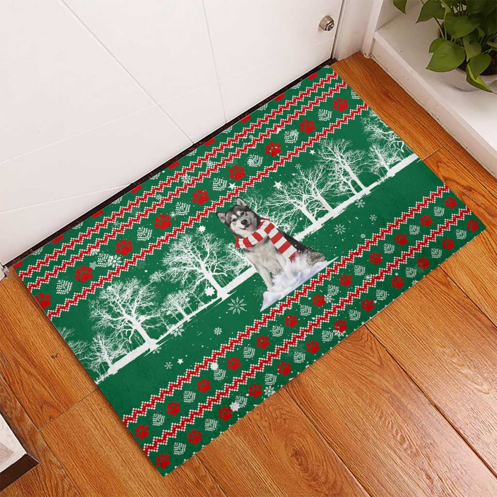 Alaskan Malamute Winter Tree Christmas Rubber Doormat Xmas Holiday Patterns - Wonder Print Shop