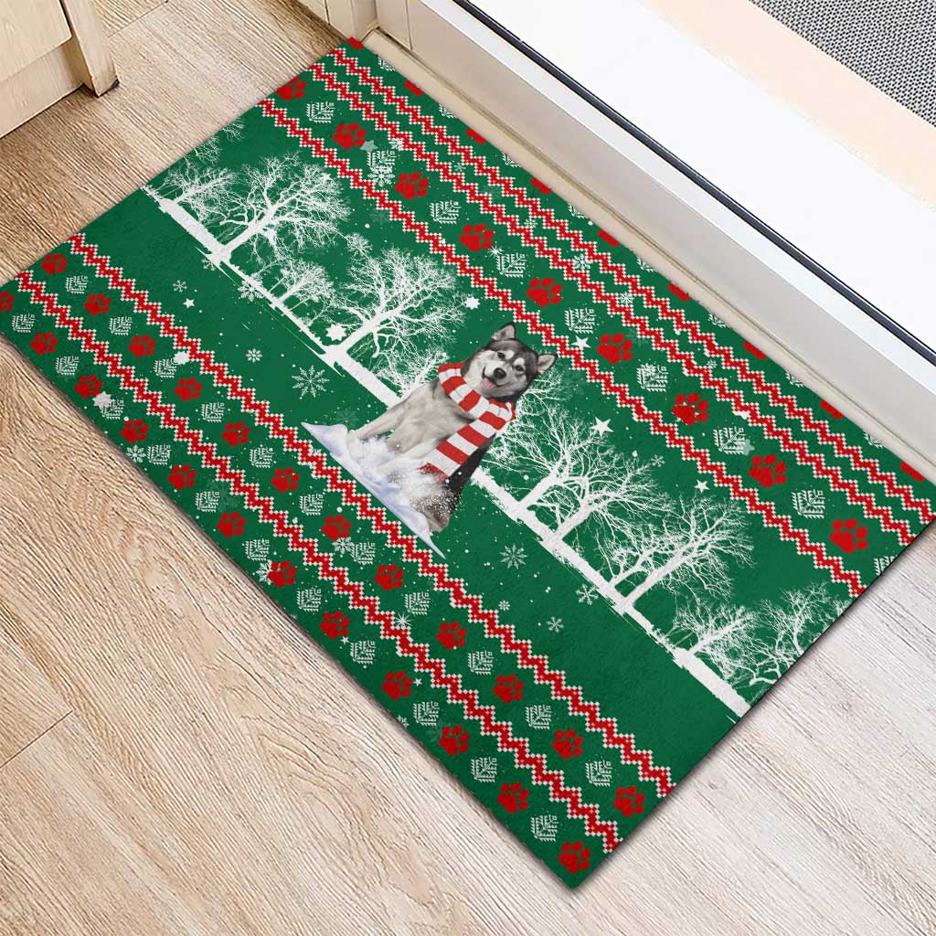 Alaskan Malamute Winter Tree Christmas Rubber Doormat Xmas Holiday Patterns - Wonder Print Shop