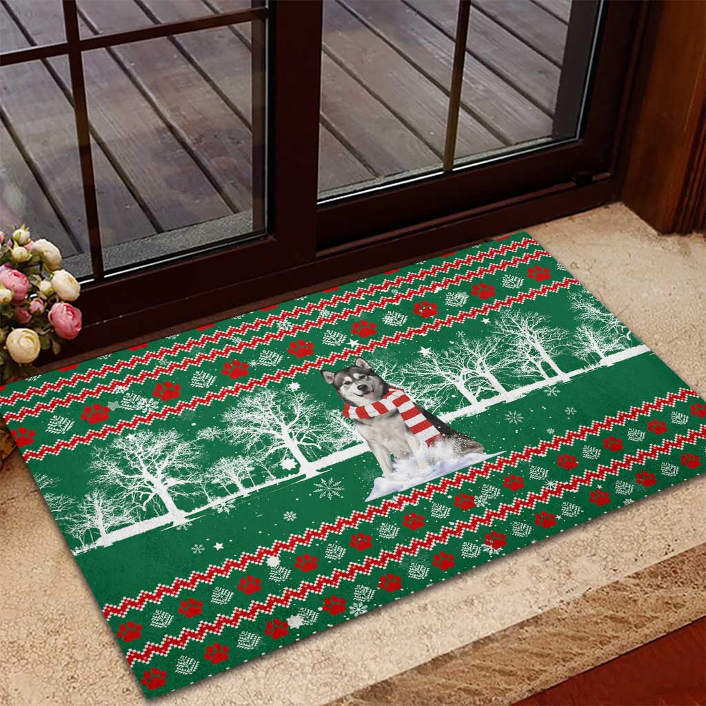 Alaskan Malamute Winter Tree Christmas Rubber Doormat Xmas Holiday Patterns - Wonder Print Shop