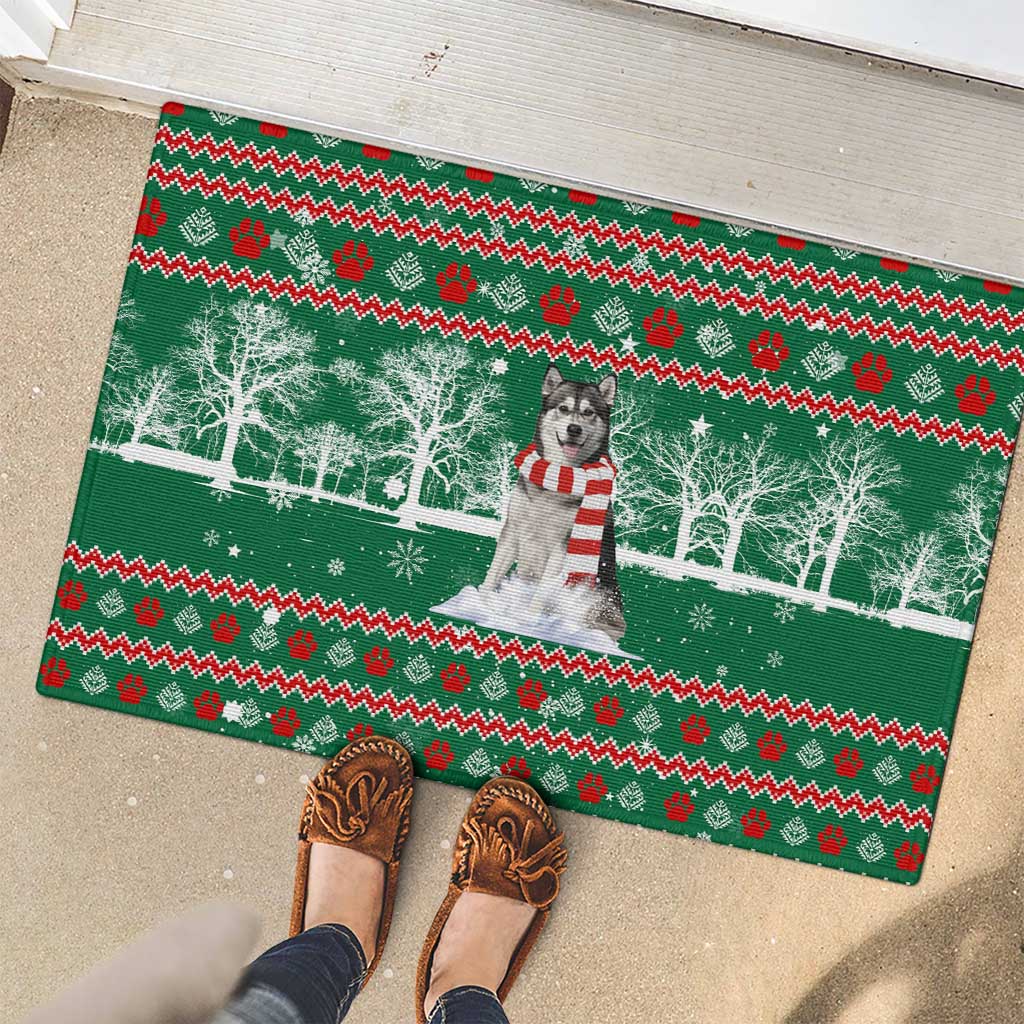 Alaskan Malamute Winter Tree Christmas Rubber Doormat Xmas Holiday Patterns - Wonder Print Shop