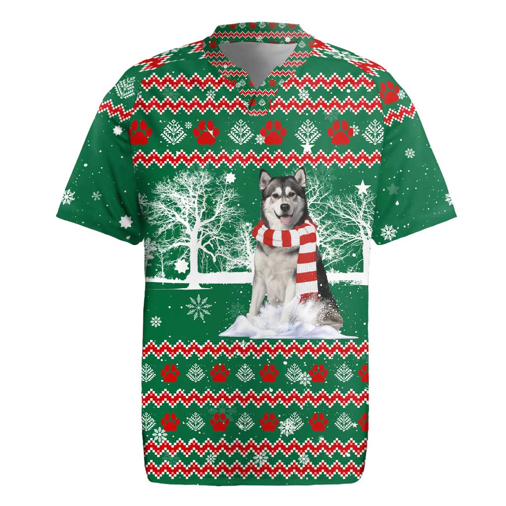 Alaskan Malamute Winter Tree Christmas Rugby Jersey Xmas Holiday Patterns - Wonder Print Shop