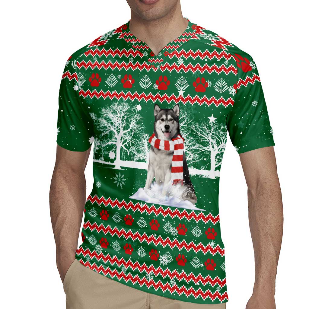Alaskan Malamute Winter Tree Christmas Rugby Jersey Xmas Holiday Patterns - Wonder Print Shop