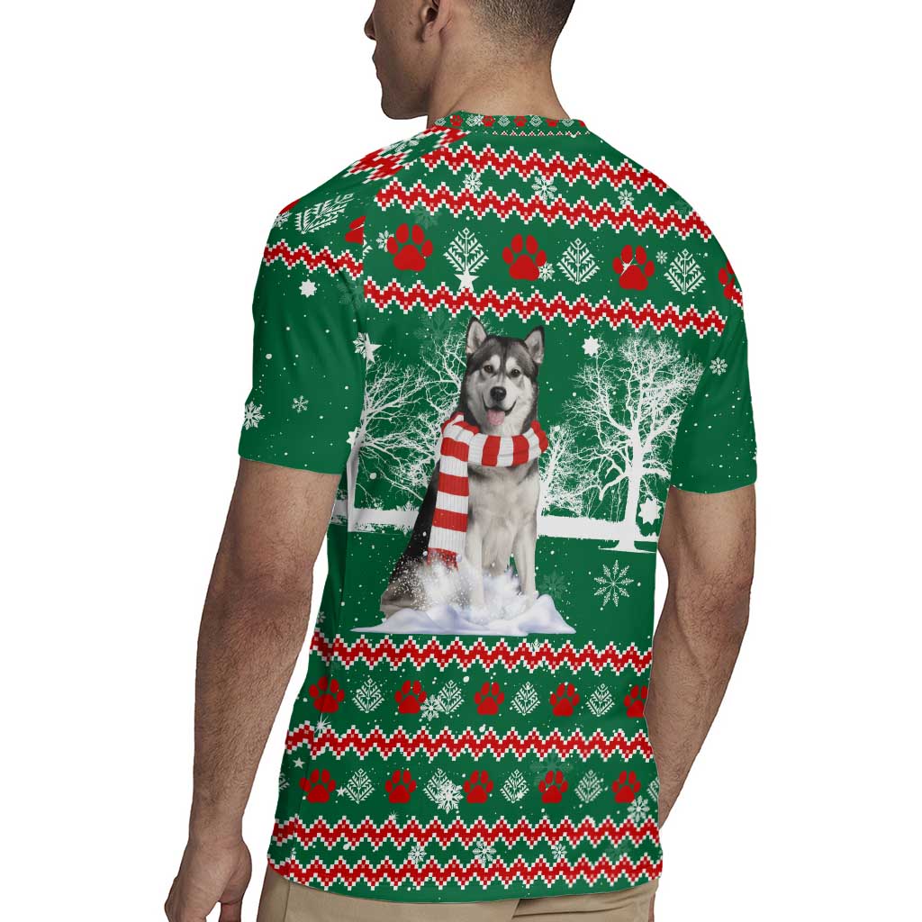 Alaskan Malamute Winter Tree Christmas Rugby Jersey Xmas Holiday Patterns - Wonder Print Shop