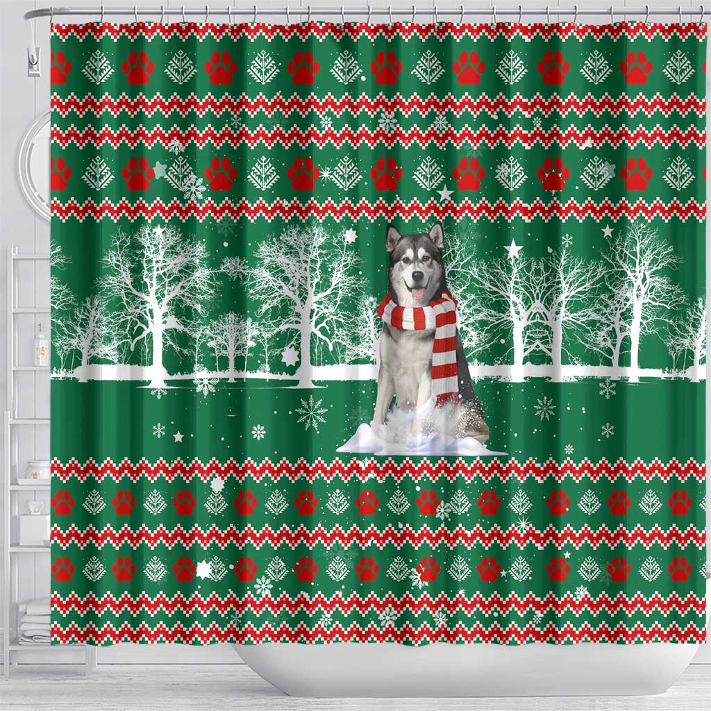 Alaskan Malamute Winter Tree Christmas Shower Curtain Xmas Holiday Patterns - Wonder Print Shop