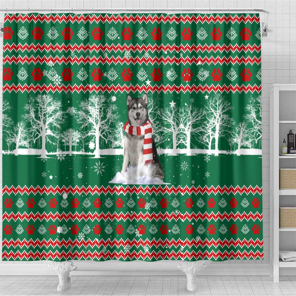 Alaskan Malamute Winter Tree Christmas Shower Curtain Xmas Holiday Patterns - Wonder Print Shop