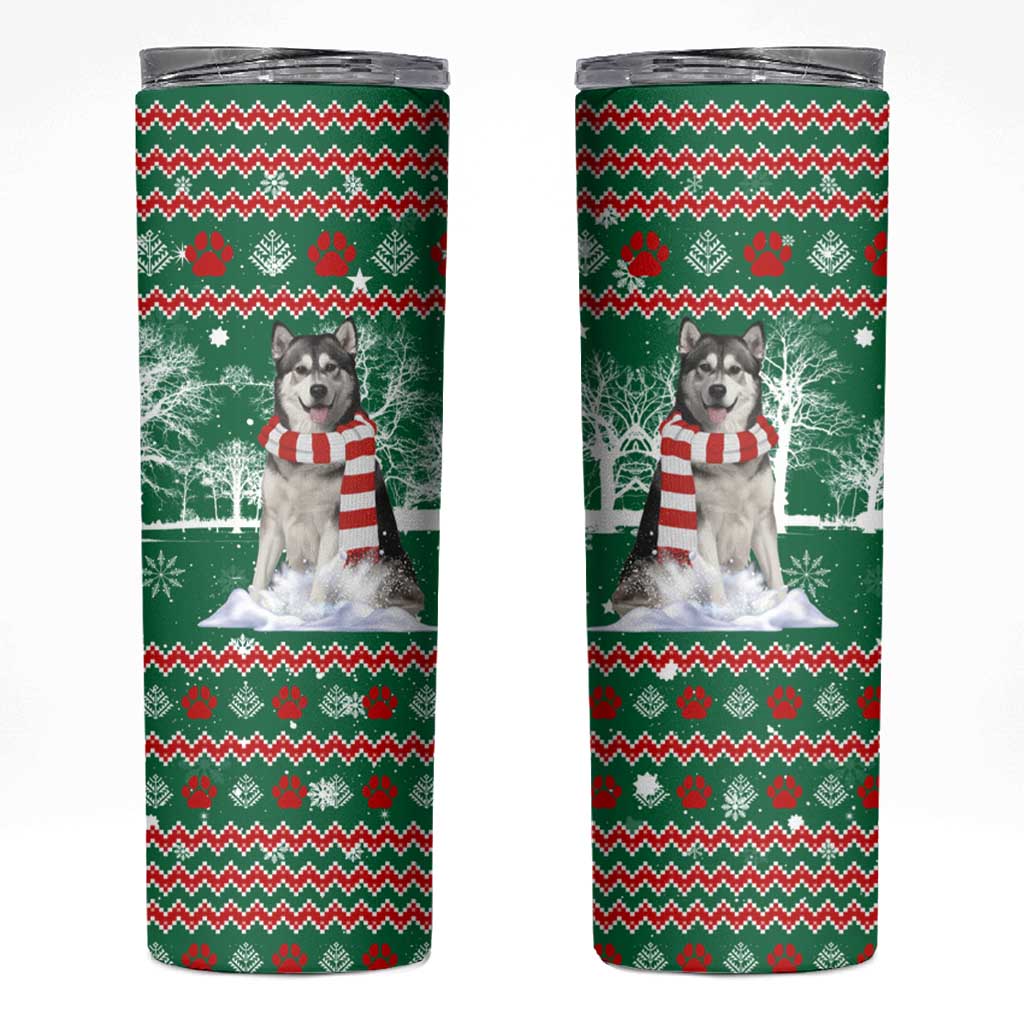 Alaskan Malamute Winter Tree Christmas Skinny Tumbler Xmas Holiday Patterns - Wonder Print Shop