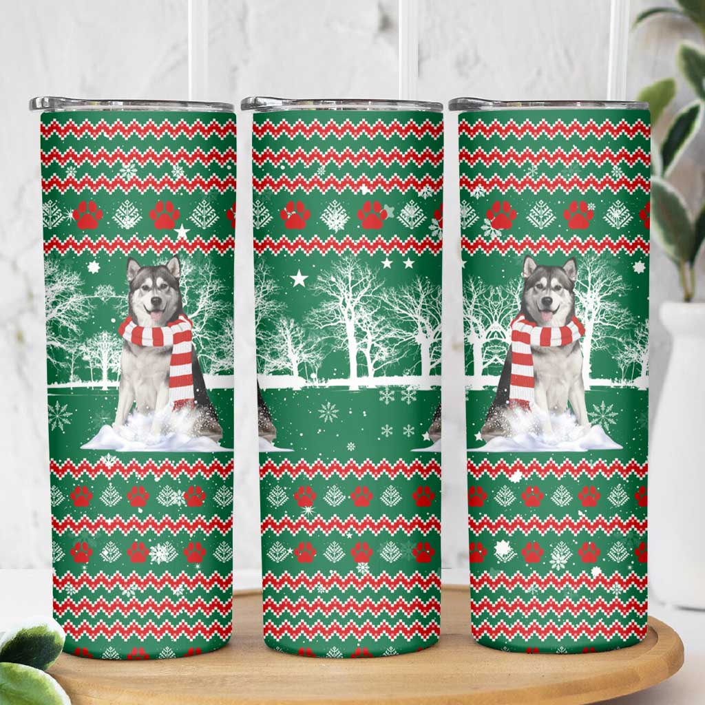 Alaskan Malamute Winter Tree Christmas Skinny Tumbler Xmas Holiday Patterns - Wonder Print Shop