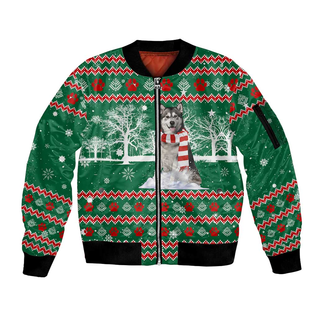 Alaskan Malamute Winter Tree Christmas Sleeve Zip Bomber Jacket Xmas Holiday Patterns - Wonder Print Shop