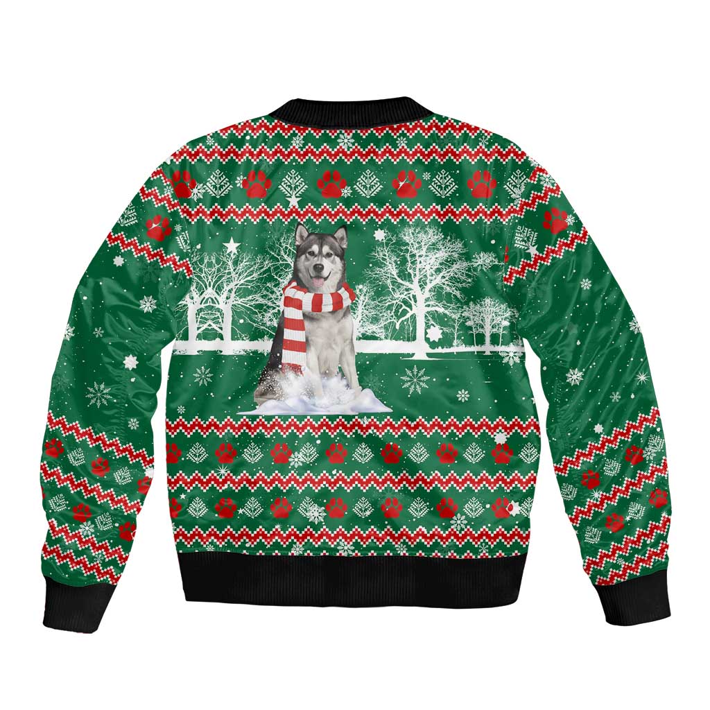 Alaskan Malamute Winter Tree Christmas Sleeve Zip Bomber Jacket Xmas Holiday Patterns - Wonder Print Shop