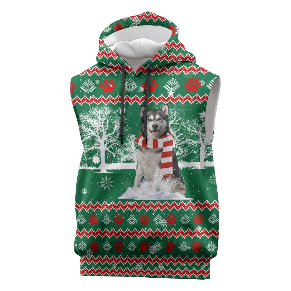 Alaskan Malamute Winter Tree Christmas Sleeveless Hoodie Xmas Holiday Patterns - Wonder Print Shop