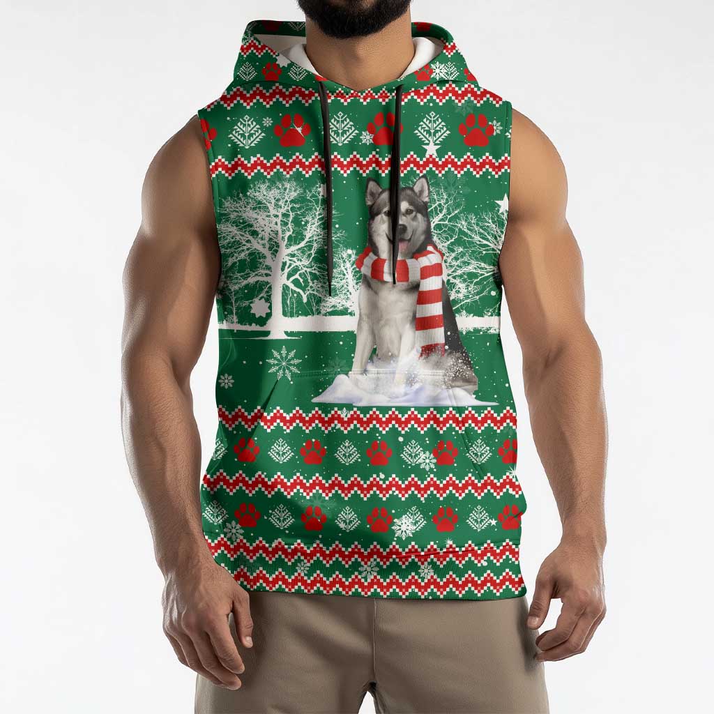 Alaskan Malamute Winter Tree Christmas Sleeveless Hoodie Xmas Holiday Patterns - Wonder Print Shop