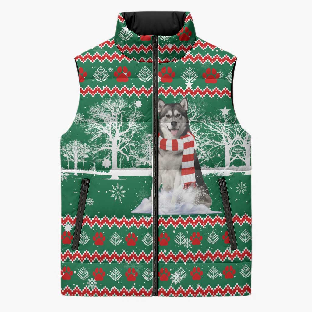Alaskan Malamute Winter Tree Christmas Sleeveless Puffer Jacket Xmas Holiday Patterns - Wonder Print Shop