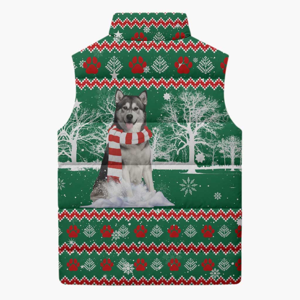 Alaskan Malamute Winter Tree Christmas Sleeveless Puffer Jacket Xmas Holiday Patterns - Wonder Print Shop