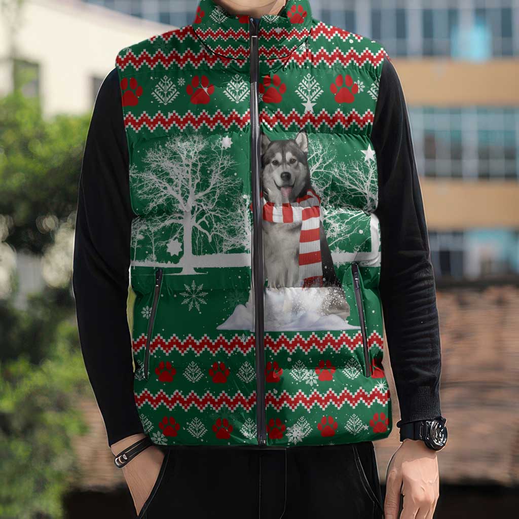 Alaskan Malamute Winter Tree Christmas Sleeveless Puffer Jacket Xmas Holiday Patterns - Wonder Print Shop